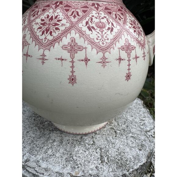 Antique Sarreguemines “Calcutta” Pitcher Red Transferware French Faeince 9” - Picture 11 of 15